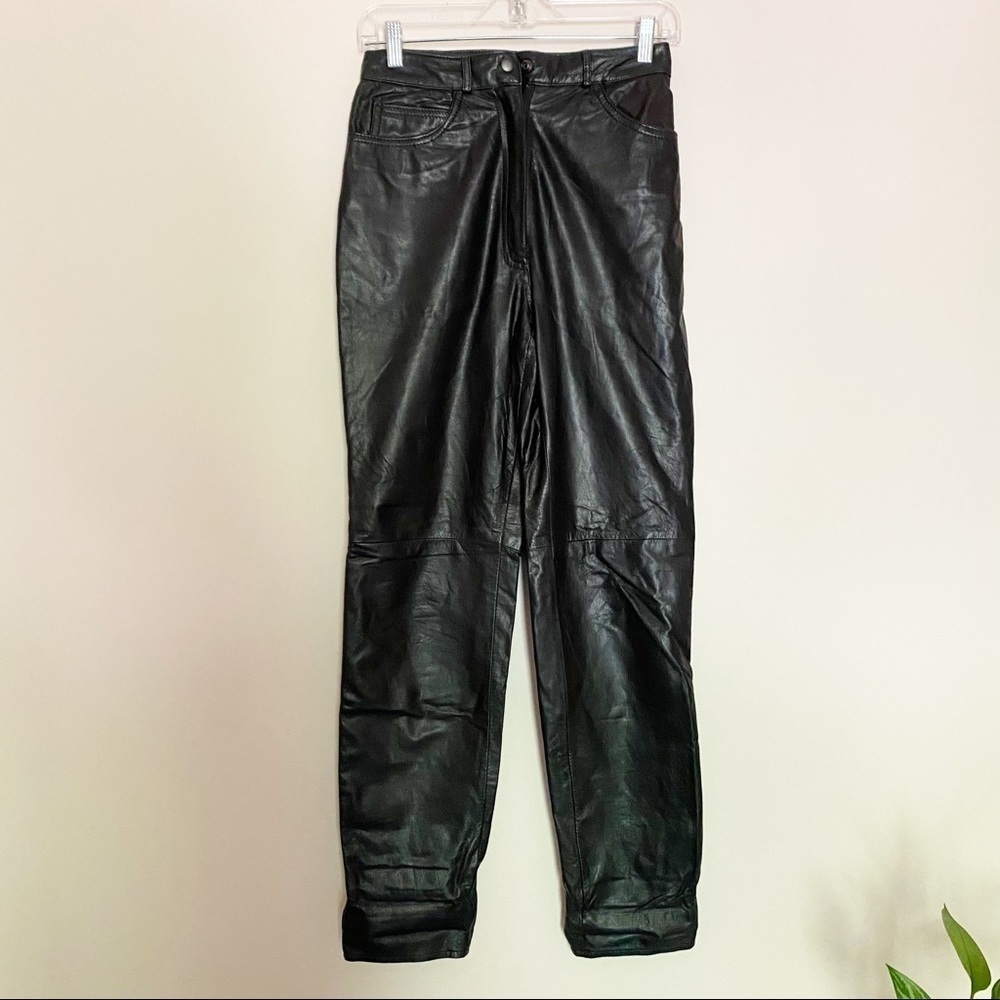 Vintage 70s Genuine Leather Straight‎ Leg Pants Size 8